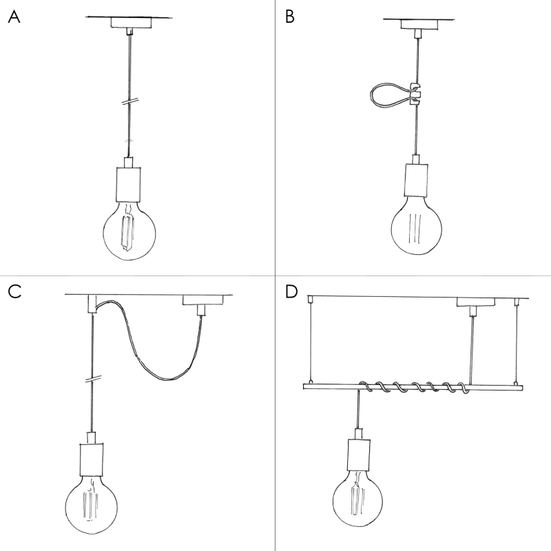 Pendant lamp with textile cable and silicone details - Made in Italy