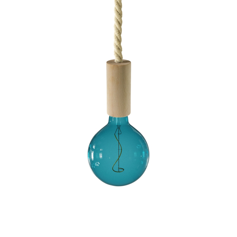 Pendant lamp with XL nautical cord and wooden details - Made in Italy