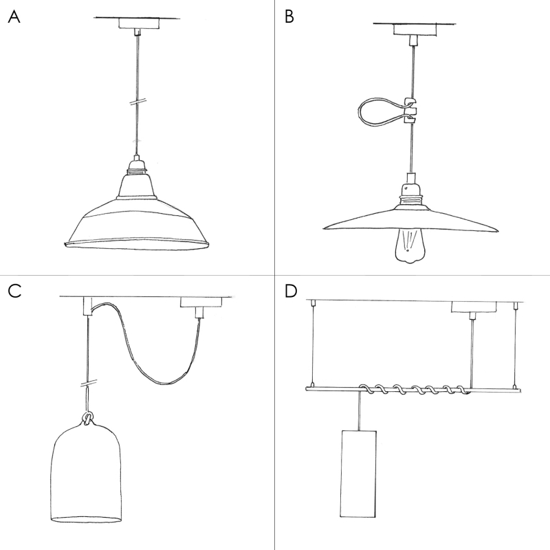 Pendant lamp with textile cable, Duedì Base lampshade and metal details - Made in Italy