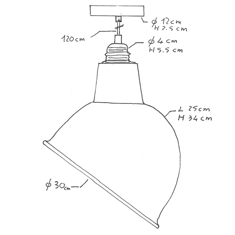 Pendant lamp with textile cable, Broadway lampshade and metal details - Made in Italy