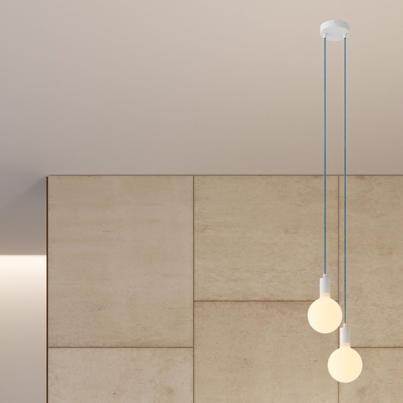 2-light multi-pendant lamp featuring fabric cable and metal finishes