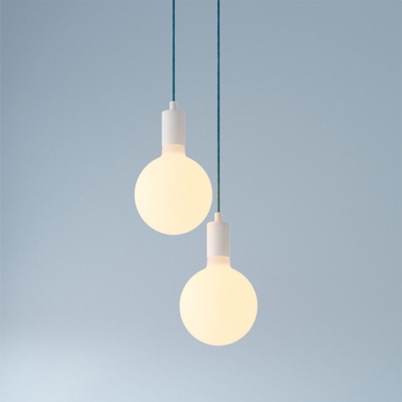 2-light multi-pendant lamp featuring fabric cable and metal finishes