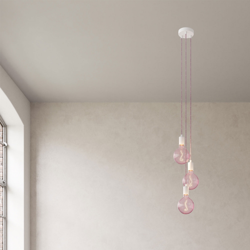 3-light multi-pendant lamp featuring fabric cable and metal finishes