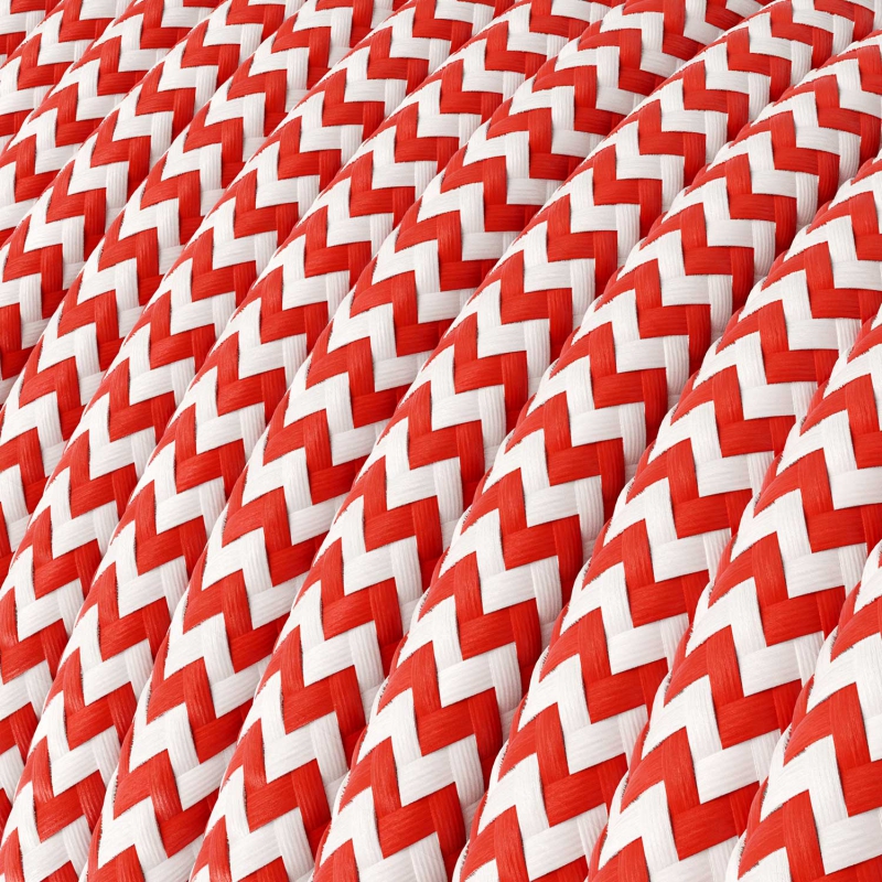 RZ09 Red Zig Zag Round Rayon Electrical Fabric Cloth Cord Cable