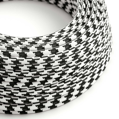 RP04 Black Houndstooth Round Rayon Electrical Fabric Cloth Cord Cable