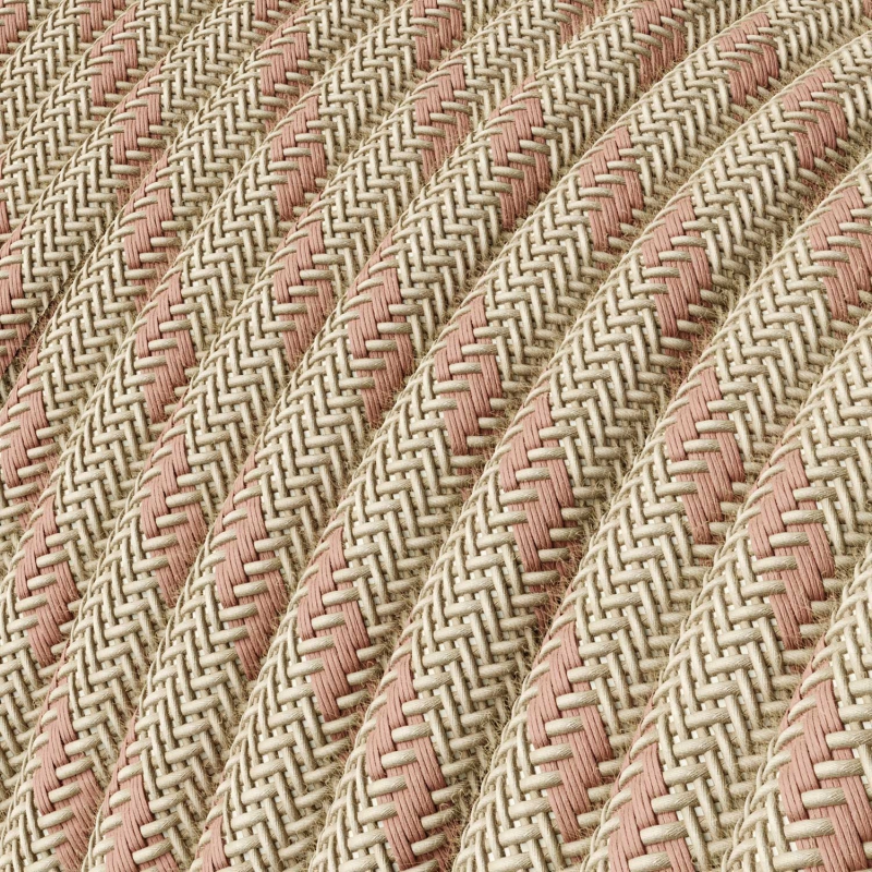 RD51 Ancient Pink Stripes Round Linen & Cotton Electrical Fabric Cloth Cord Cable