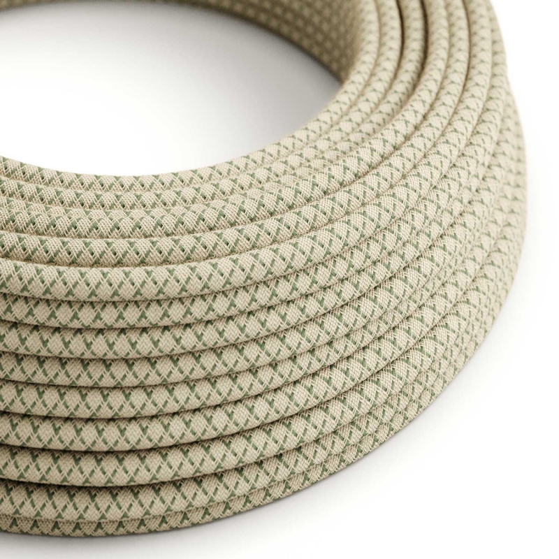 RD62 Green Thyme CrissCross Round Linen & Cotton Electrical Fabric Cloth Cord Cable