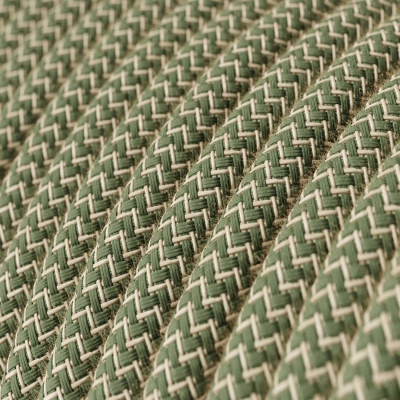 RD72 Green Thyme ZigZag Round Linen & Cotton Electrical Fabric Cloth Cord Cable