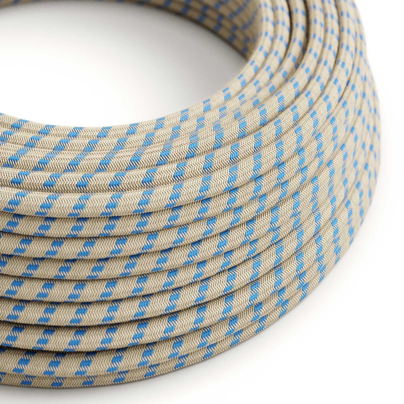 RD55 Steward Blue Stripes Round Cotton & Linen Electrical Fabric Cloth Cord Cable