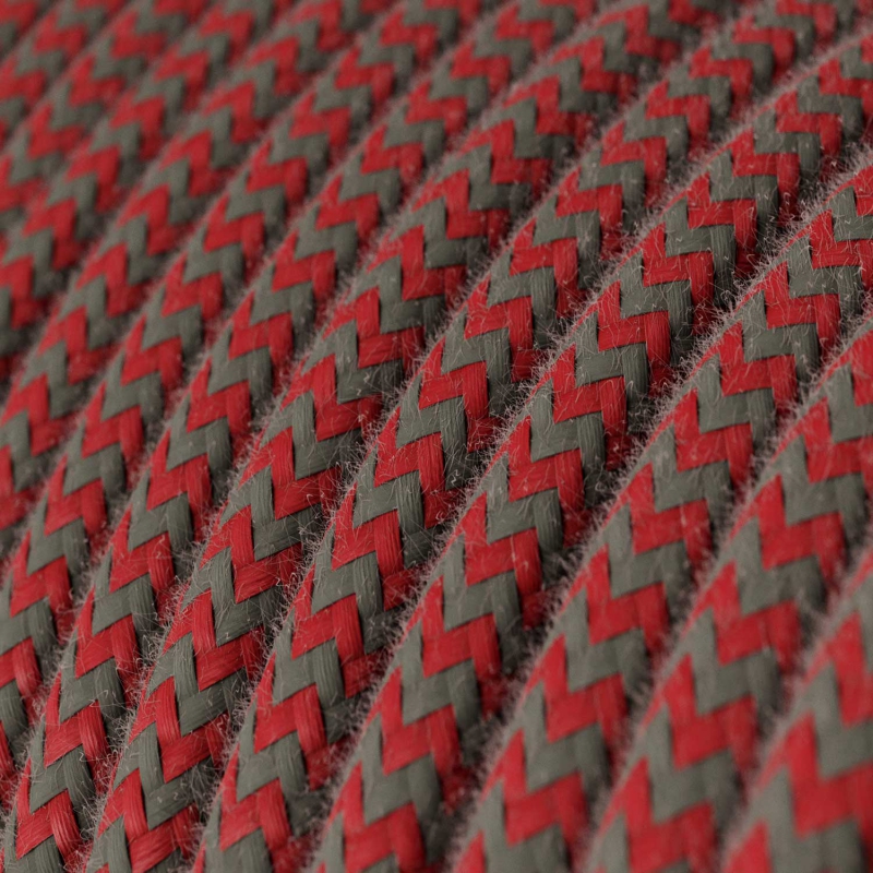 RZ28 ZigZag Fire Red & Grey Round Cotton Electrical Fabric Cloth Cord Cable