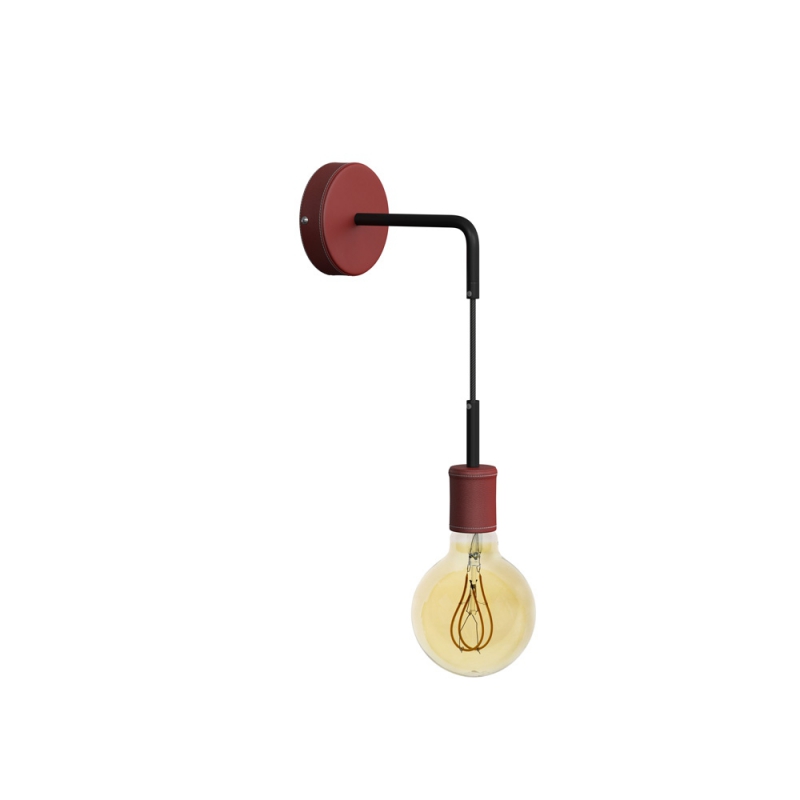 Fermaluce Leather, leather covered wooden wall light with bent extension and pendant lamp holder