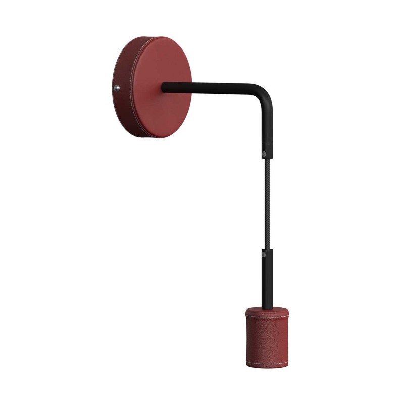 Fermaluce Leather, leather covered wooden wall light with bent extension and pendant lamp holder