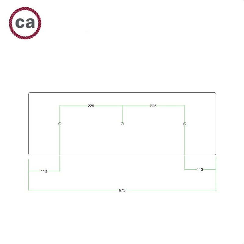 Rectangular XXL Rose-One in line 3-hole ceiling rose kit, 675 x 225 mm Cover