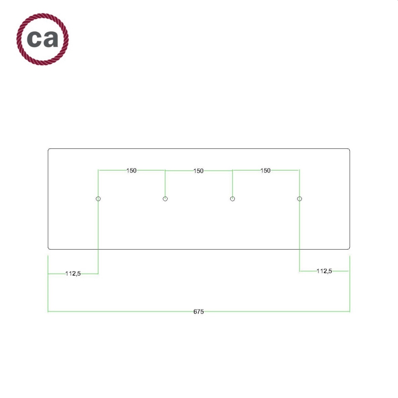 Rectangular XXL Rose-One in line 4 hole ceiling rose kit, 675 x 225 mm Cover