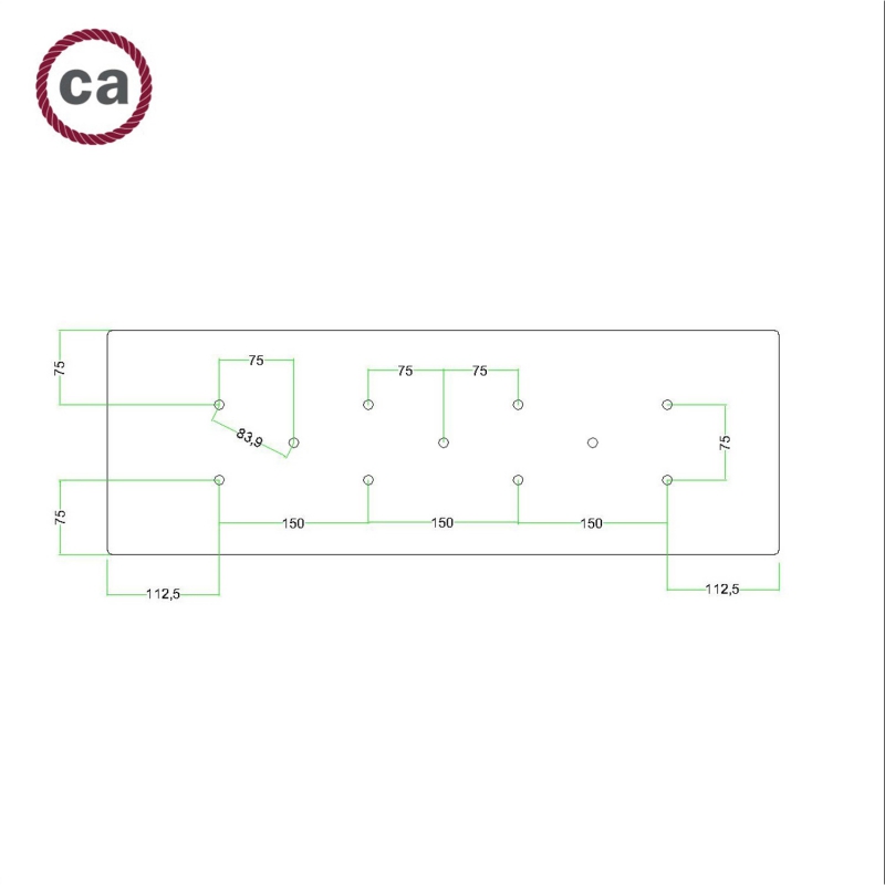 Rectangular XXL Rose-One 11-hole ceiling rose kit, 675 x 225 mm Cover