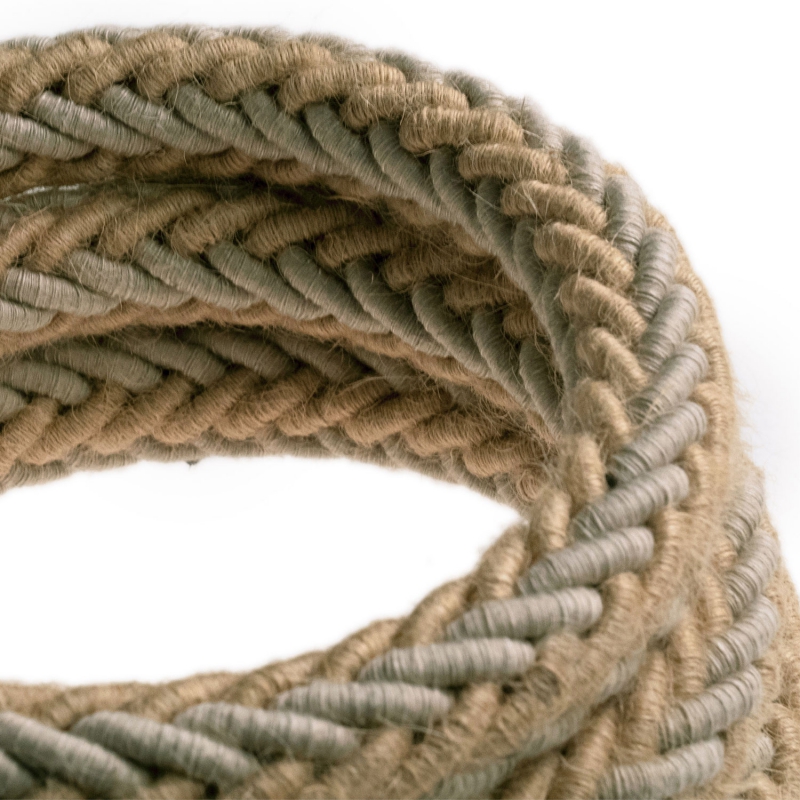 2XL jute and natural grey linen twisted rope cable, 2x0.75 electric cable. 24mm diameter