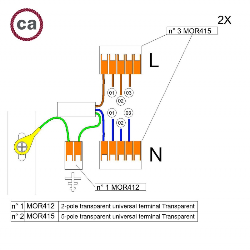 WAGO connector kit compatible with 2x cable for 3 hole ceiling rose