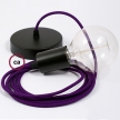 Single Pendant, suspended lamp with Violet Rayon textile cable RM14