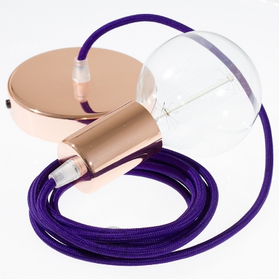 Single Pendant, suspended lamp with Violet Rayon textile cable RM14