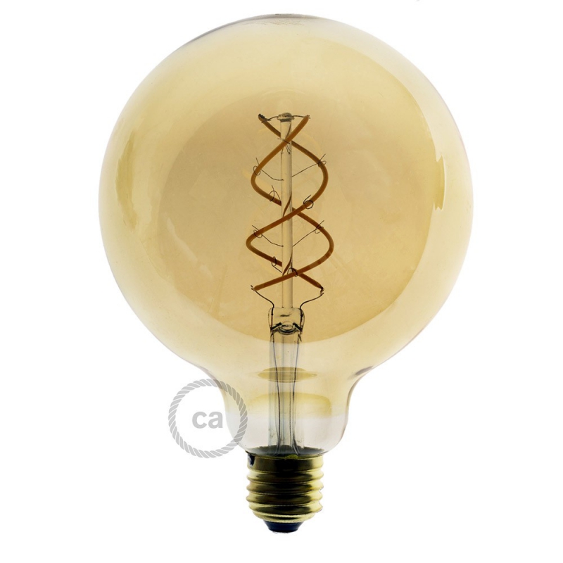 LED Golden Light Bulb - Globe G125 Curved Spiral Filament - 5W E27 Dimmable 2000K