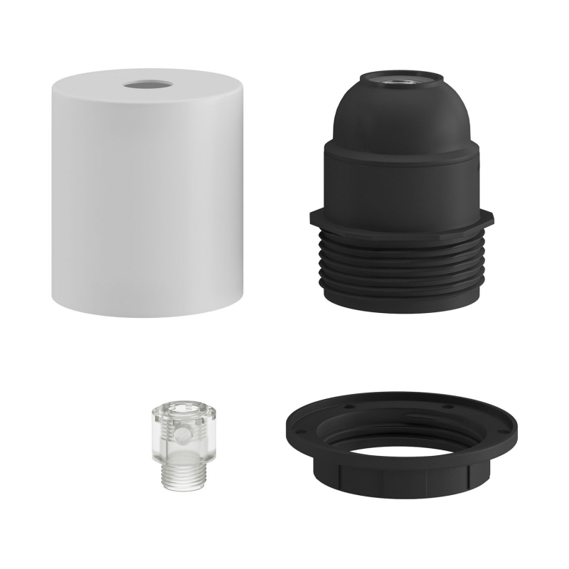 Semi-threaded metal E27 lamp holder kit with concealed cable clamp