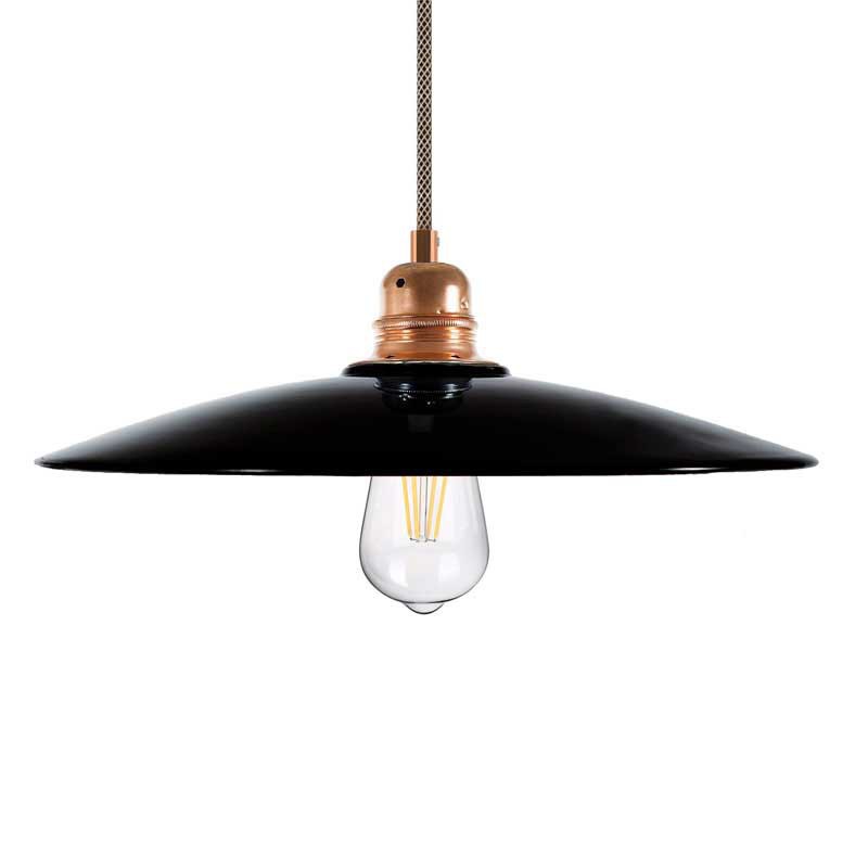 Pendant lamp with textile cable, ceramic Dish lampshade and metal details - Made in Italy