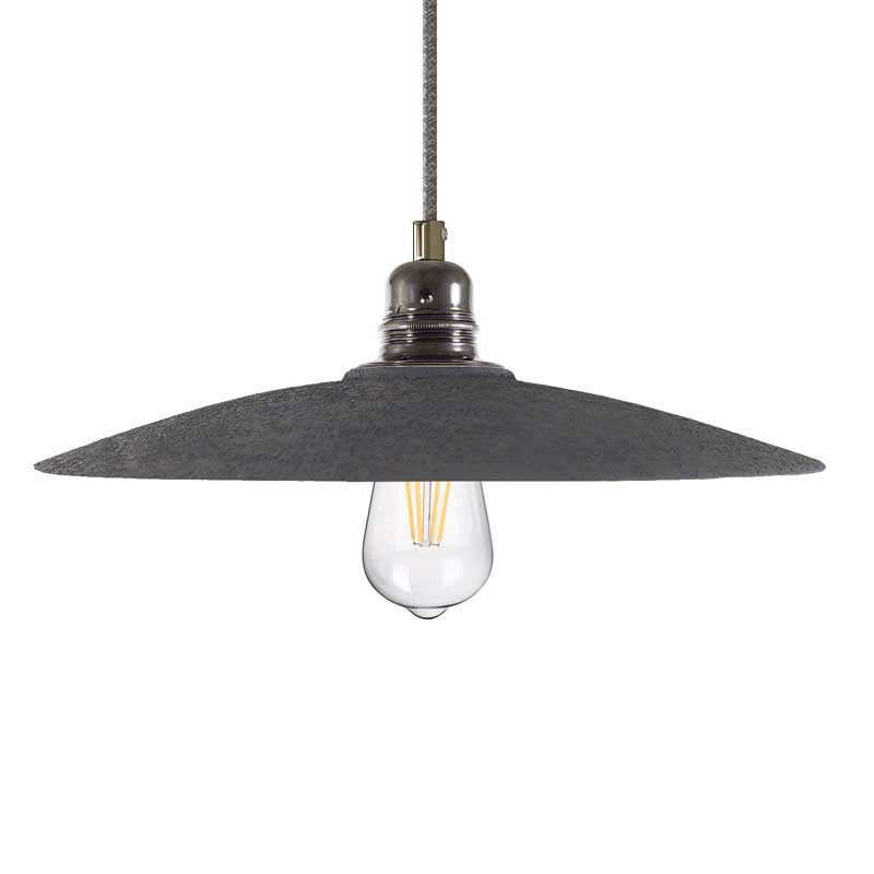 Pendant lamp with textile cable, ceramic Dish lampshade and metal details - Made in Italy