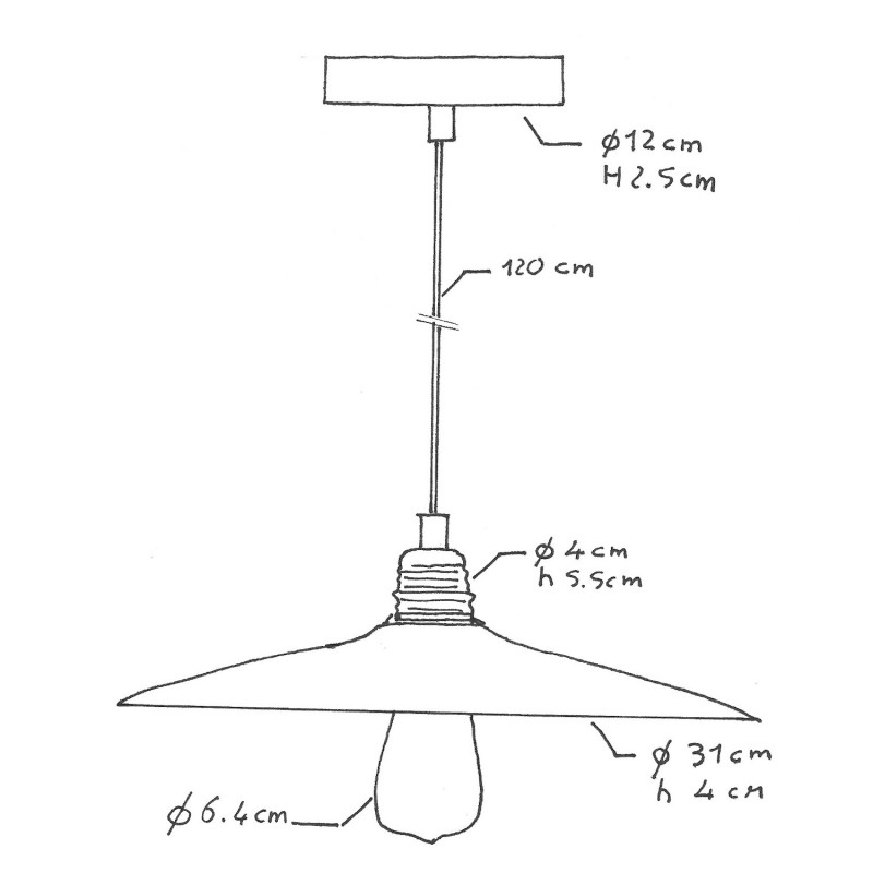 Pendant lamp with textile cable, ceramic Dish lampshade and metal details - Made in Italy