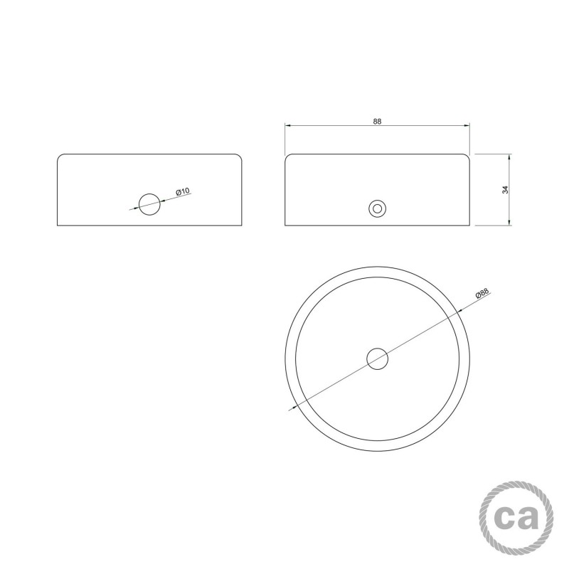 Kit Mini wooden cylindrical rose with 1 central hole and 2 lateral holes