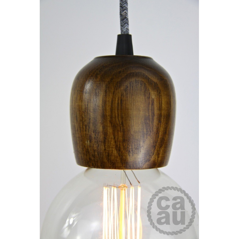 Dark Wood Pendant with Grey Linen