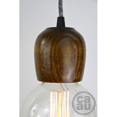 Dark Wood Pendant with Grey Linen